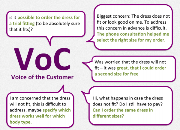 Examples from Voice of the Customer feedback we got during our research and discovery phase. View German original here.